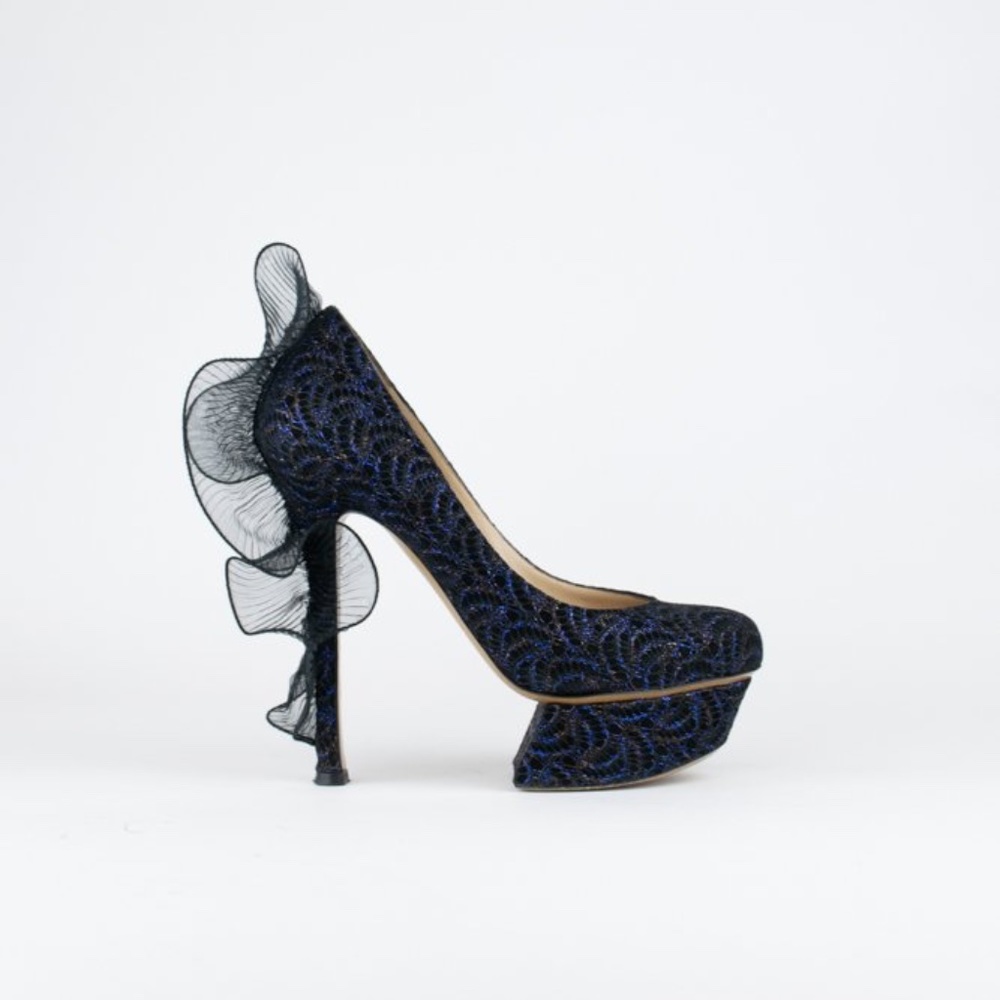 Nicholas Kirkwood Snakeskin Ruffle Platforms